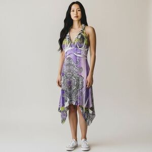 Cristinalove Purple White Gold Sleeveless Racer back mini beaded dress size L